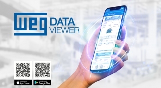 Hand holding smartphone displaying Weg mobile app