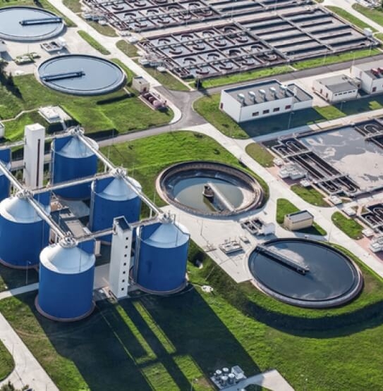 Areial view of large water & wastewater treatment plant